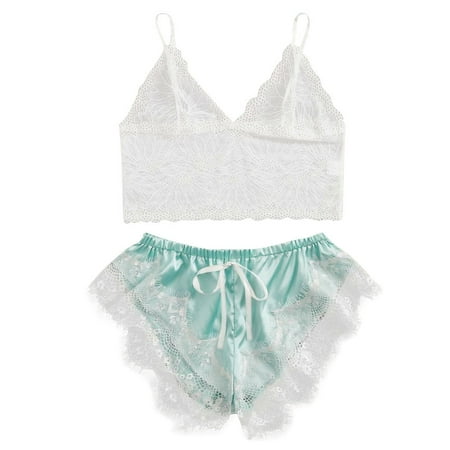 

Sebulube Satin Lace Pyjamas New Lingerie Silk Underwear Sleepwear Pajamas