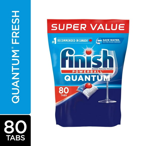 Détergent pour lave-vaisselle Finish, Quantum Max, Frais, Format méga économique, 80 tablettes, Éclat et protection pour le verre Détergent lave-vaisselle