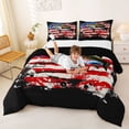 thumbnail image 3 of Feelyou Largemouth Bass Fish Full Size Comforter Sets for Men, Splash Star Stripe US Flag Bedding Sets, Red Blue, Black Reversible, 3 Pieces, 3 of 6