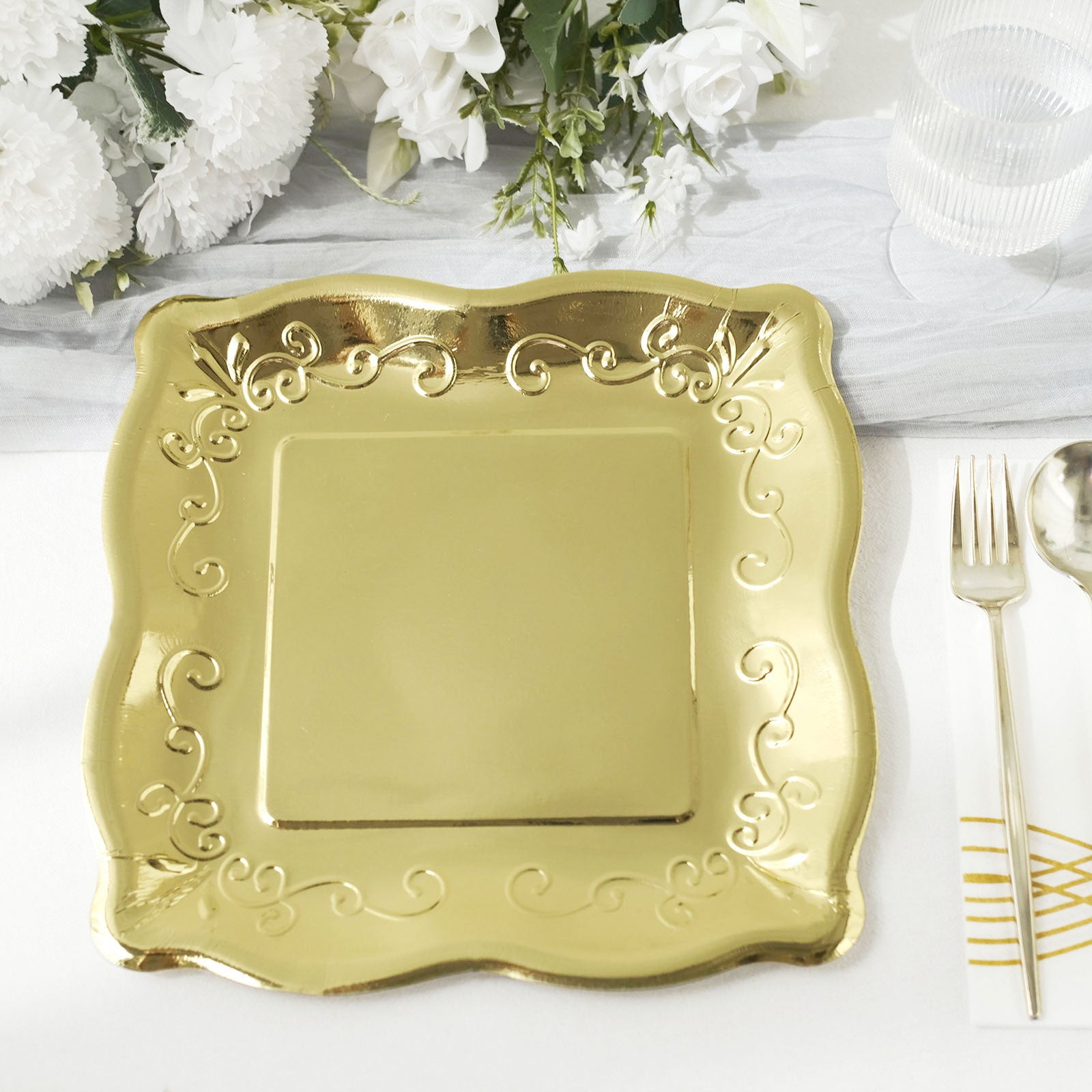 Efavormart 25 Pack Gold 11" Square Vintage Dinner Serving Paper