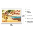 thumbnail image 2 of Aloha Waikiki - Hula Dancer - Vintage Hawaiian Travel Poster by Kerne Erickson - Fine Art Rolled Canvas Print 27in x 40in, 2 of 4
