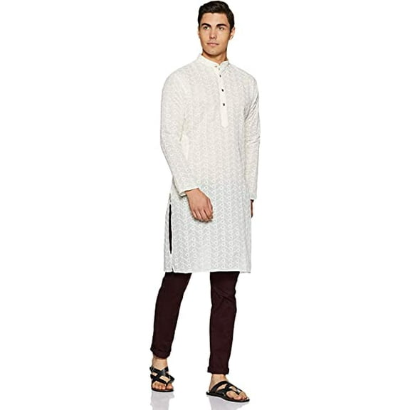 Devyom Men's Cotton Straight Regular Fit Kurta (Beige, 40)