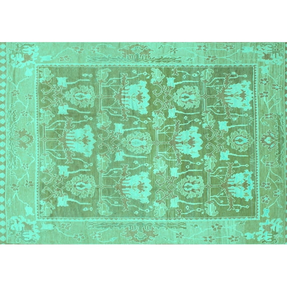 Ahgly Company Machine Washable Indoor Rectangle Oriental Turquoise Blue Traditional Area Rugs, 8' x 10'