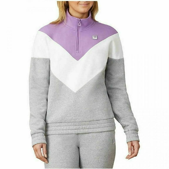 Fila Logo Women's 1/4 Zip Sweatshirt  PulloverÂ  (Purple/Grey/White, Medium)
