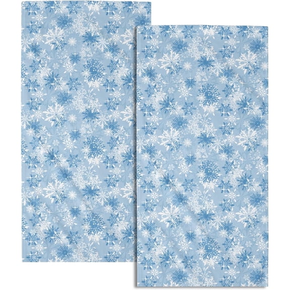 Winter Snowflake Hand Towels Christmas Blue Kitchen Towels Set of 2 Soft Absorbent Light Blue Xmas Bath Towels 14.4x28.3 Inch Christmas Holiday Dish Towels for Bathroom Kitchen Bar Tea Gym Spa Decor