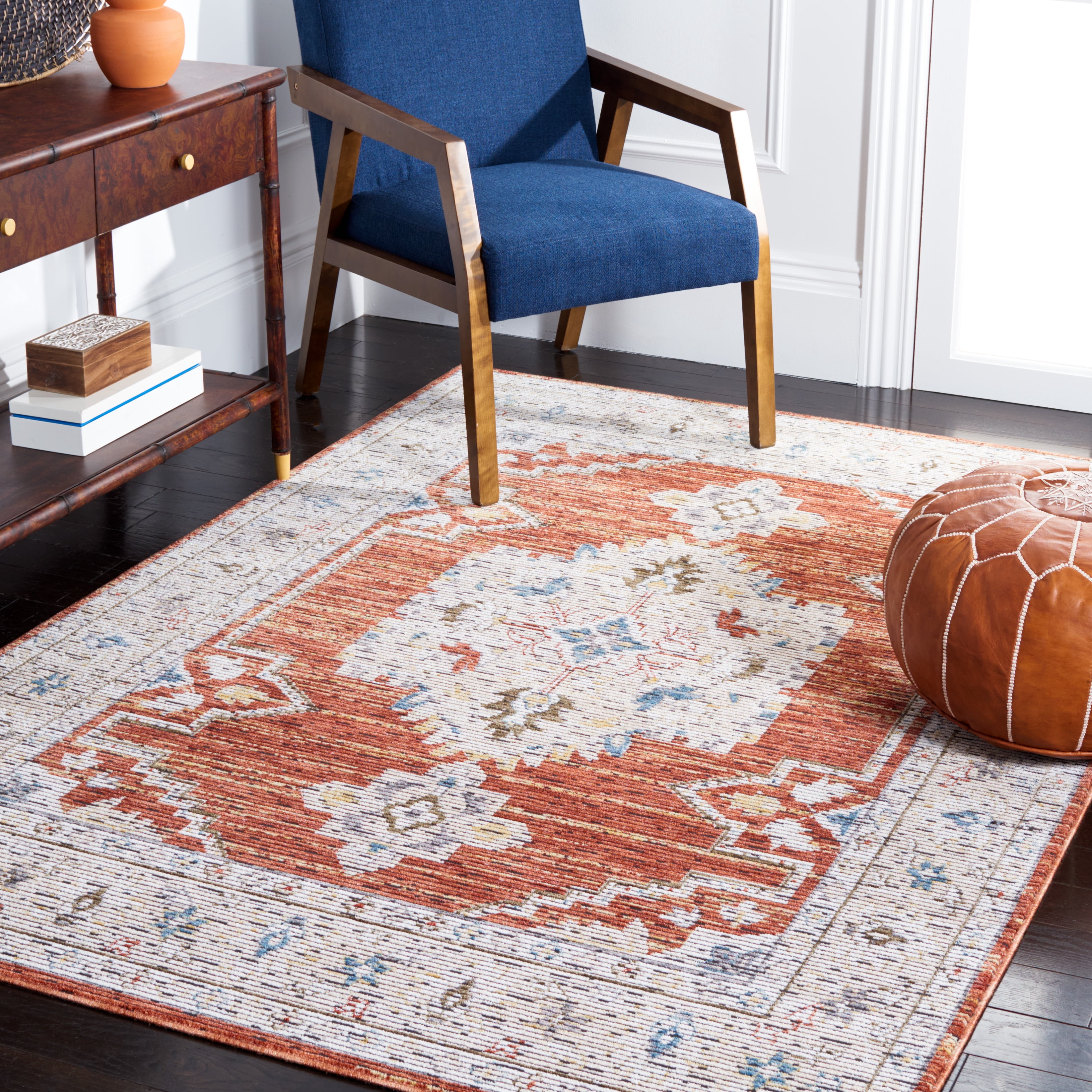 SAFAVIEH Sierra Priscilla Medallion Area Rug, Ivory/Rust, 7'9" x 10'5"