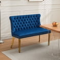 thumbnail image 2 of CQSXDA Velvet Double Dining Loveseat Bench, 2-Seat Tufted Design with Gold-Plated Steel Legs for Modern Spaces, Blue, 2 of 14