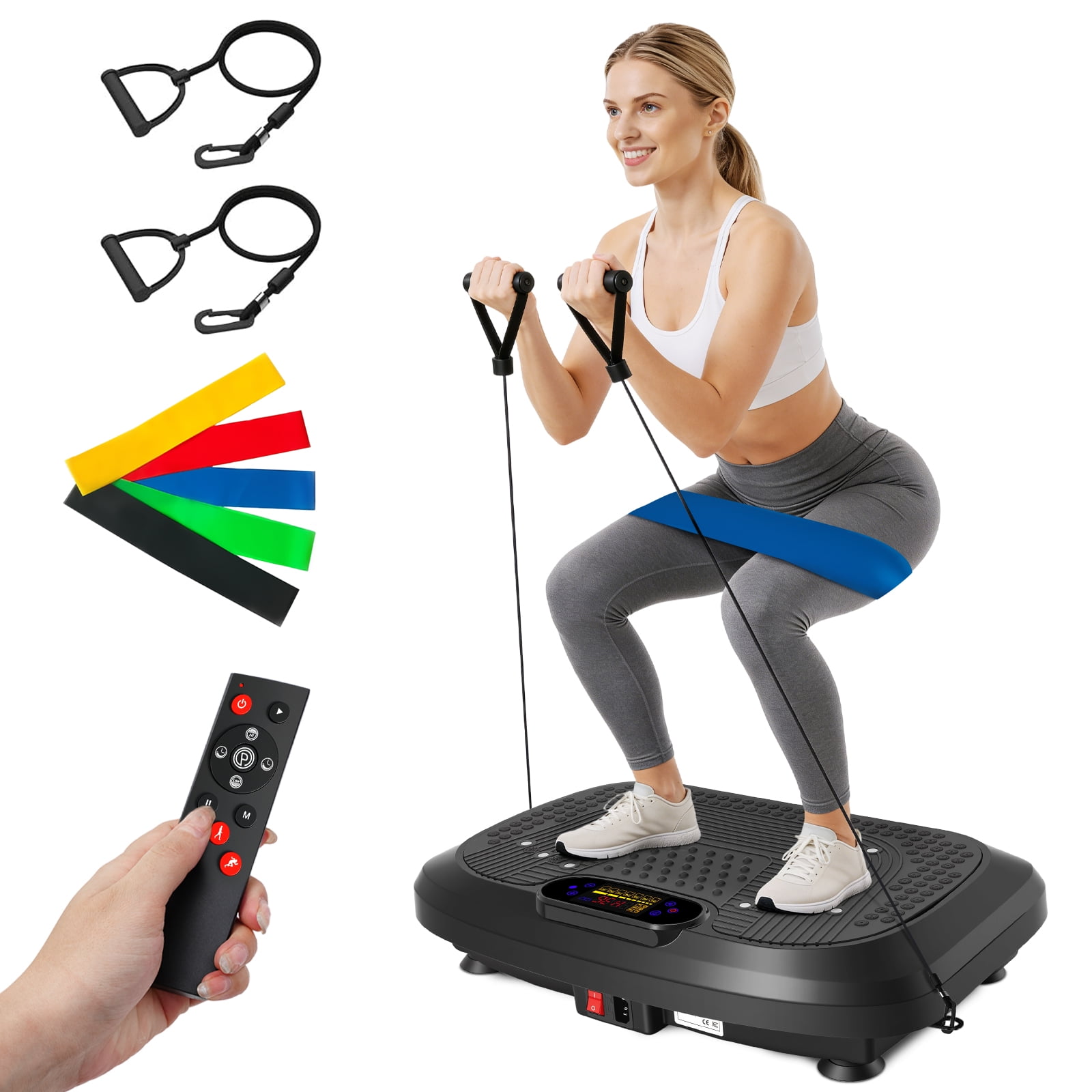 Vibration Plate Exercise Machine, Full Body Vibration Platform with 2 Loops & 5 Resistance Bands for Wellness and Fitness, Black