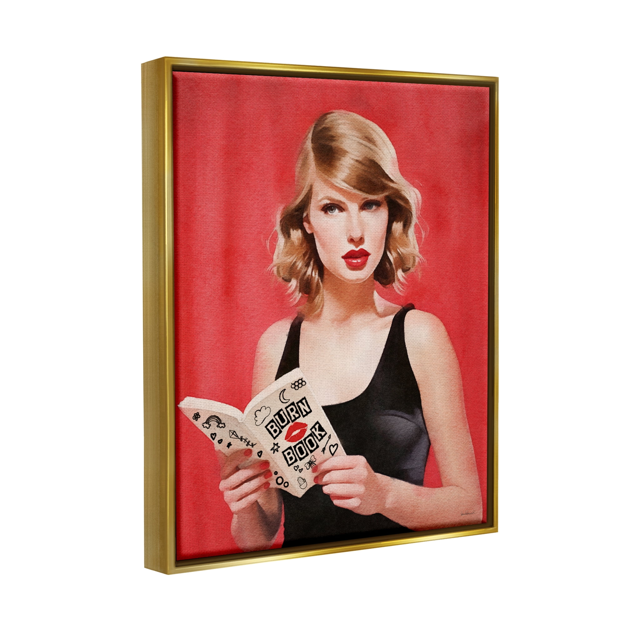 Stupell Industries Popstar Reading Book Red Literature & Flim Painting Gold Floater Framed Canvas Art Print Wall Art, 25 x 31
