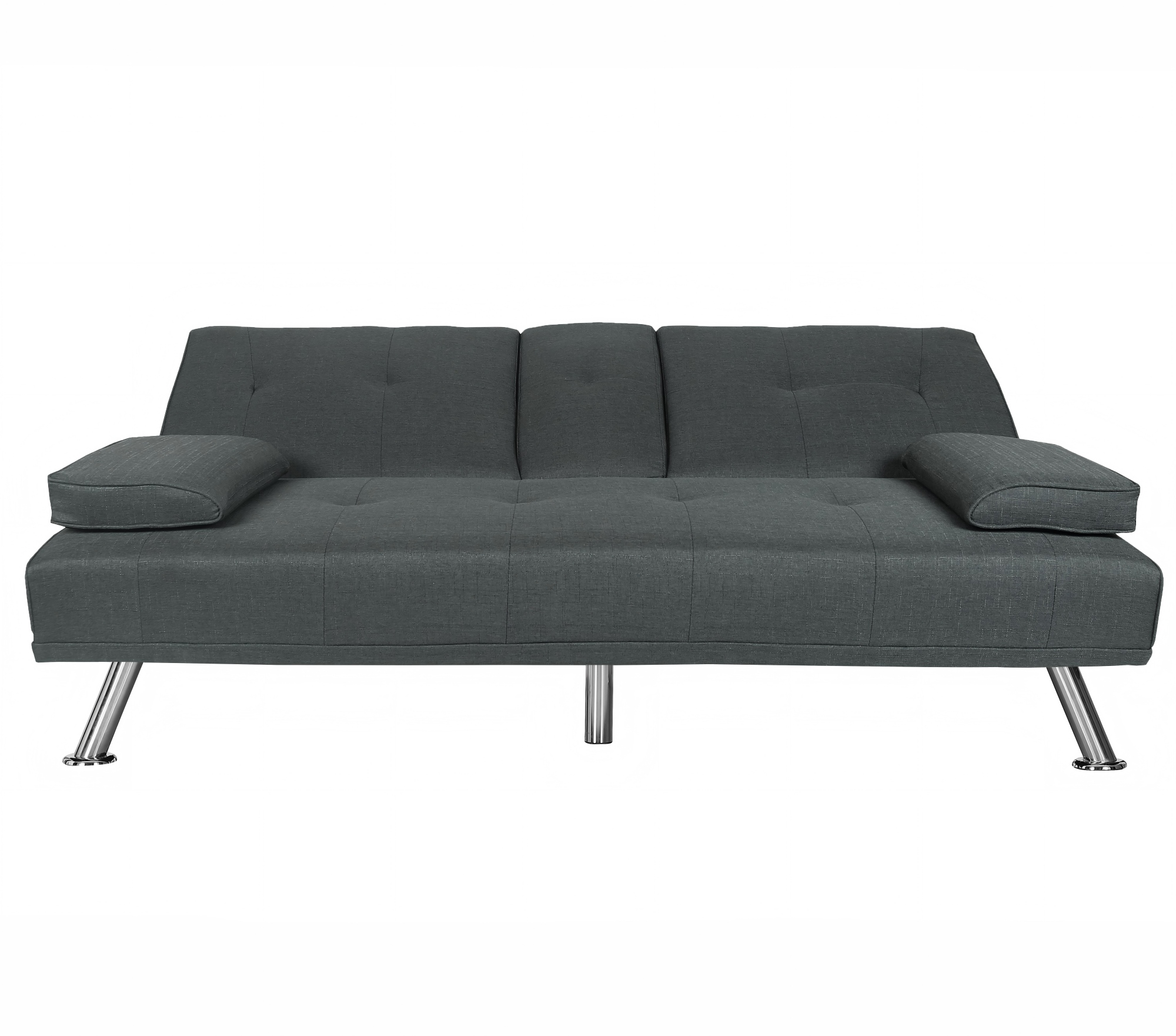 Gewnee 66.3” Futon Sleeper Sofa Bed with 3-Angle Adjustable Backrest,Loveset with 2 Cup Holders for Home,Office,Guest Room(Dark Grey）