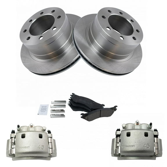 TRQ Rear Brake Pad & Rotor Kit Brake Caliper Brake Pads Brake Rotor Ceramic Vented Fits Select 2006-2008 Dodge Ram 1500 2003-2008 Ram 2500 Ram 3500