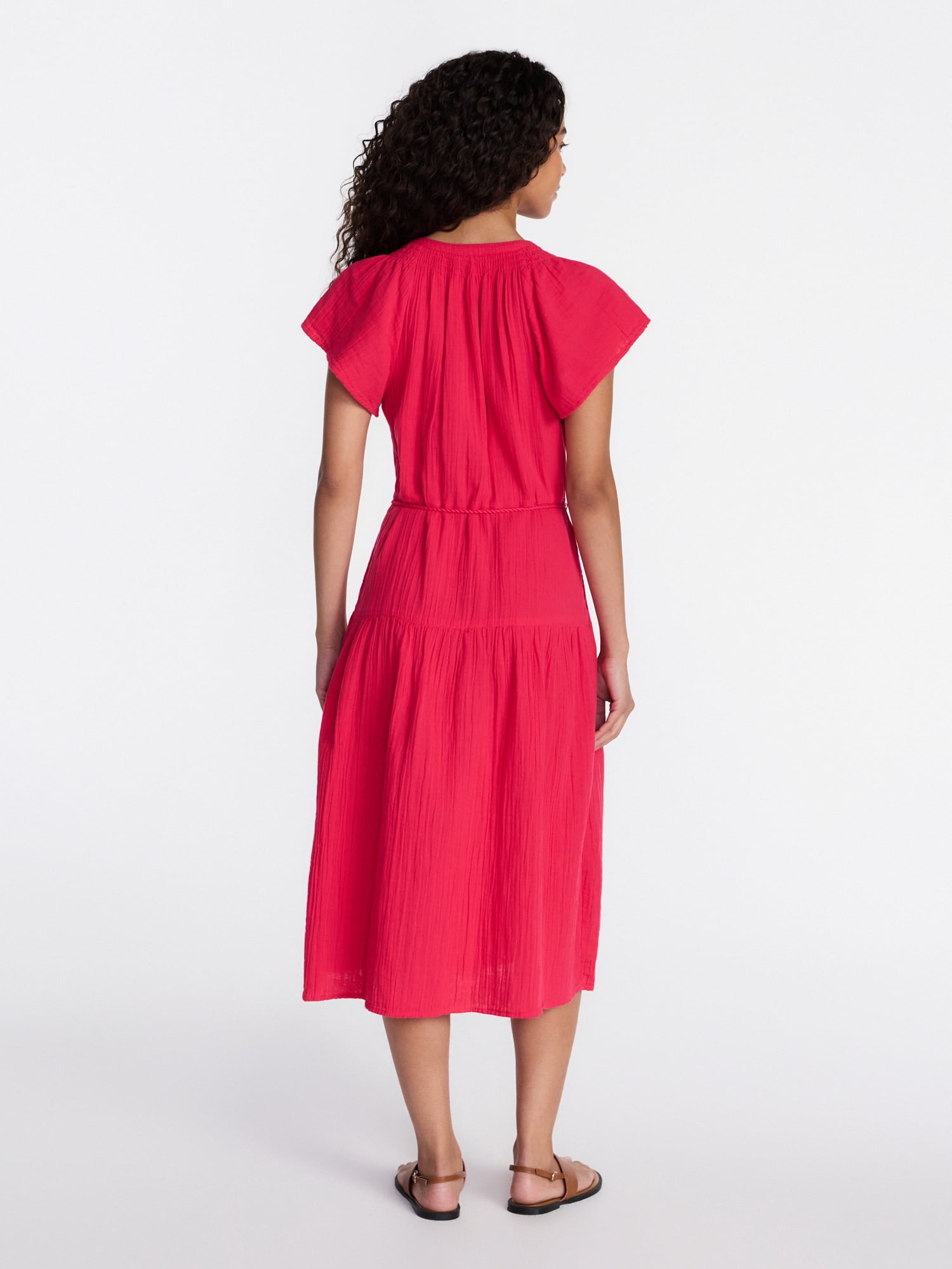Time and Tru Women's and Women's Plus Double Cloth Midi Dress, Sizes XS-4X