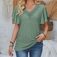 thumbnail image 4 of Fgnfyis Women'S T-Shirts Lace Collar Flutter Sleeve Casual Blouse Loose Fit Summer Basic Tee Top Womens Short Sleeve Tops Green XL, 4 of 5
