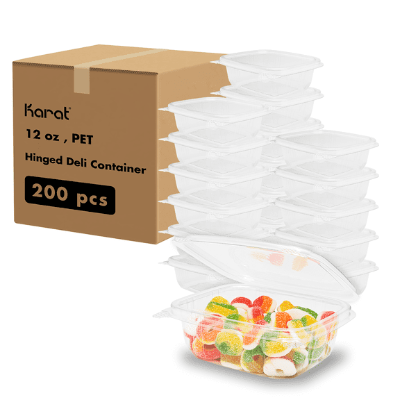 Karat 12oz PET Plastic Hinged Deli Container - 200 ct