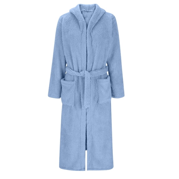 Virmaxy Cozy Bear Ear Hooded Bathrobe Soft Double Sided Fleece Robe with Pocket and Belt for After Bath Lounge Fun, for 3.9-4.3 FT Blue