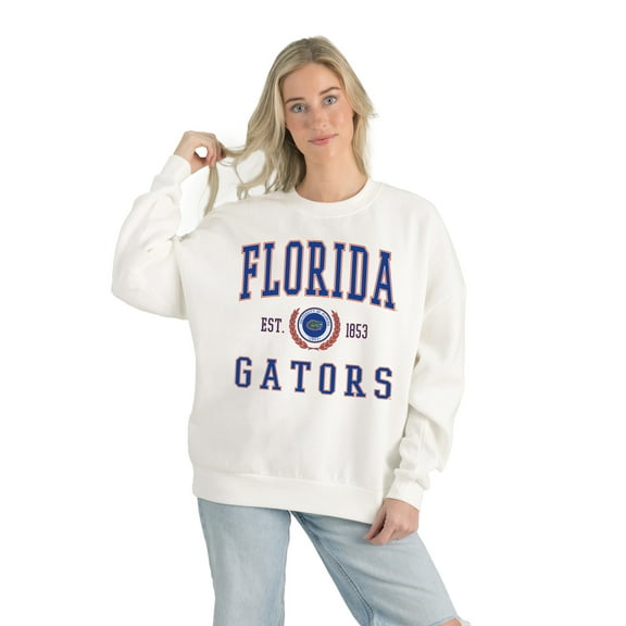 Women's Gameday Couture White Florida Gators Premium Fleece Drop Shoulder Oversized Pullover Sweatshirt