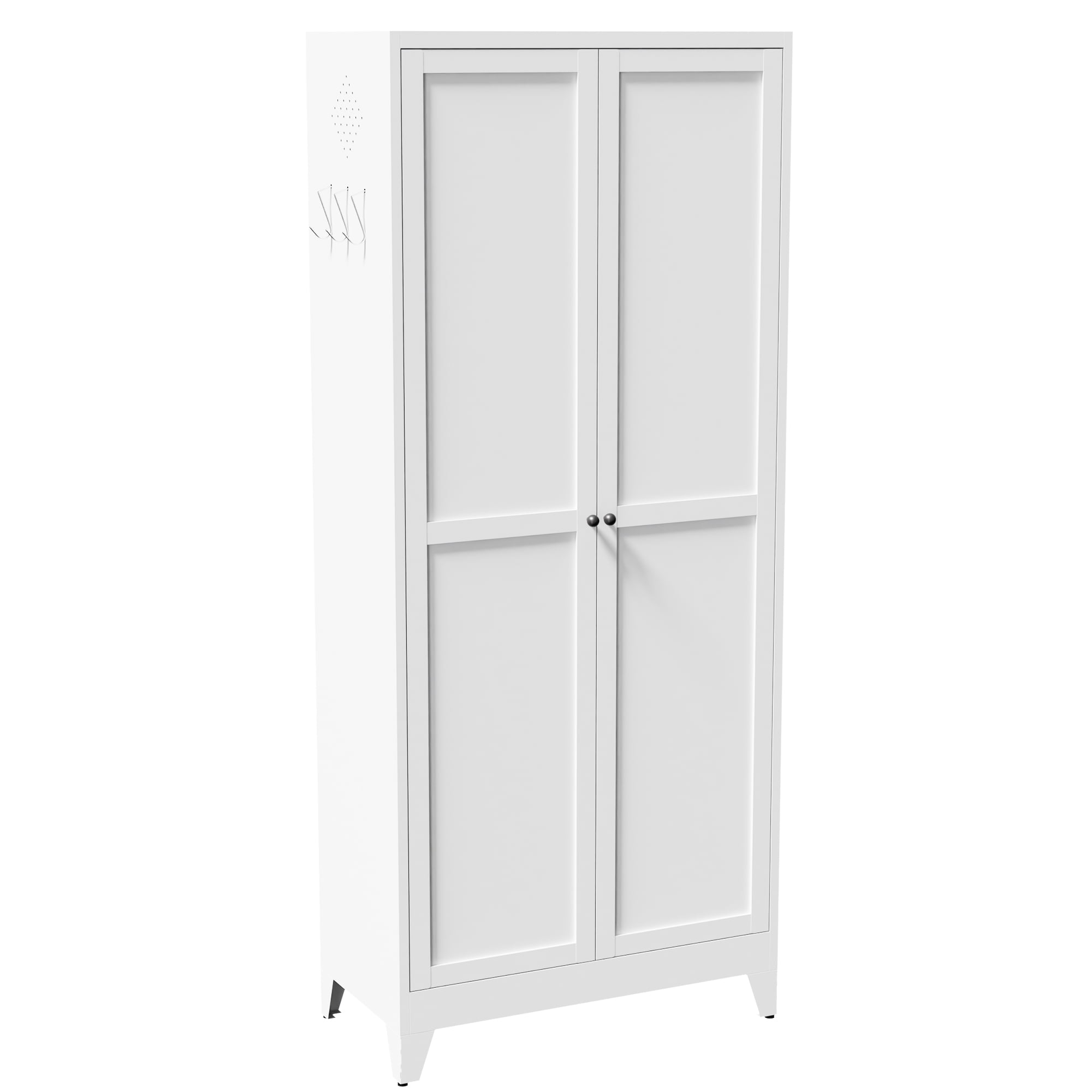 75" White Freestanding Metal Kitchen Pantry Storage Cabinet, 5 Adjustable Heavy-Duty Shelves Hold 180LBS Each, Magnetic Doors, Anti-Tip Design for Kitchen Pantry Dining Room