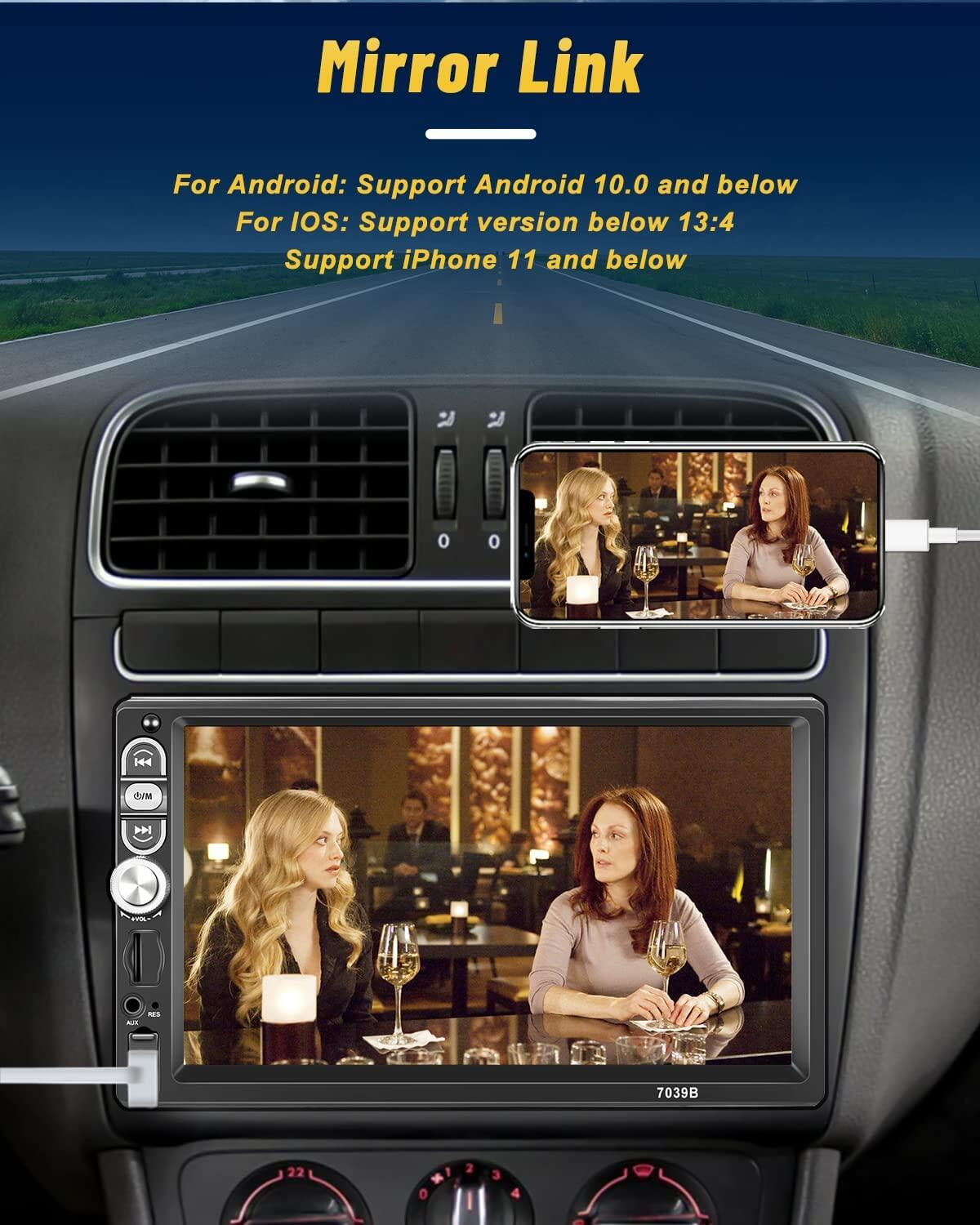 Podofo 1 Din 7" Car Stereo Radio Carplay Android Auto Mirror Link Car Player MP5