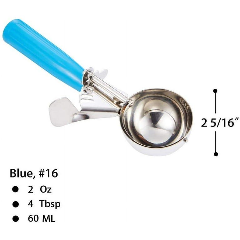 Restaurantware Comfy Grip 2.75 oz Stainless Steel #16 Portion Scoop - with Blue Ambidextrous Handle - 1 Count Box