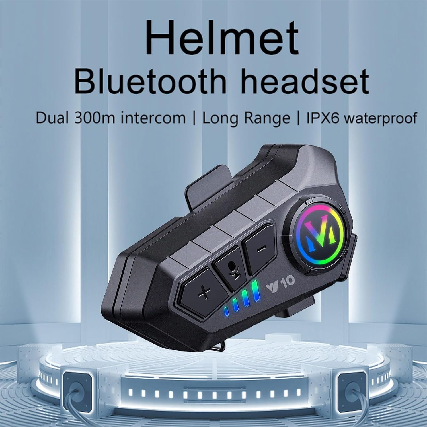 CNV Y10-2X Motorcycle Helmet Bluetooth Headset, Dual 300m intercom, Bluetooth 5.3 Headphone, Smart Noise Reduction, HiFi Level Sound Quality, IPX6 Waterproof, Compatible with All Helmets