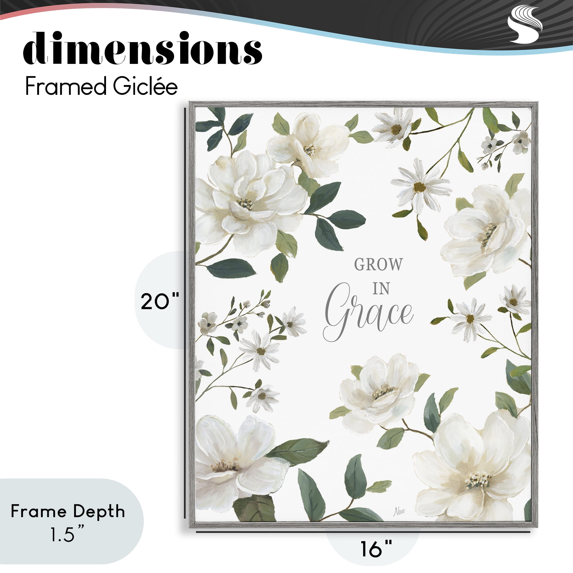Stupell Industries Floral Grow In Grace Gray Framed Giclee Art, design by Nan
