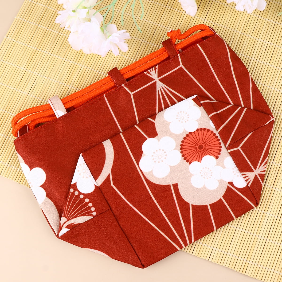 Japanese Bag Yukata Makeup Coin Purse Home Lunch Bag Totes Pouch Wine Red