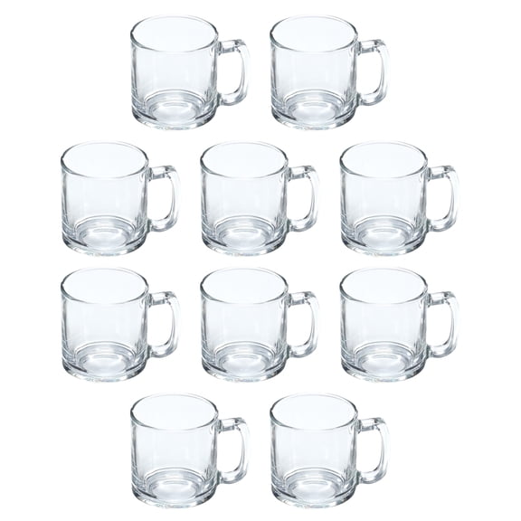 Small Glass Coffee Mugs 9 oz. Set of 10, Bulk Pack - Perfect for Coffee, Tea, Espresso, Hot Cocoa, Other Beverages - Clear