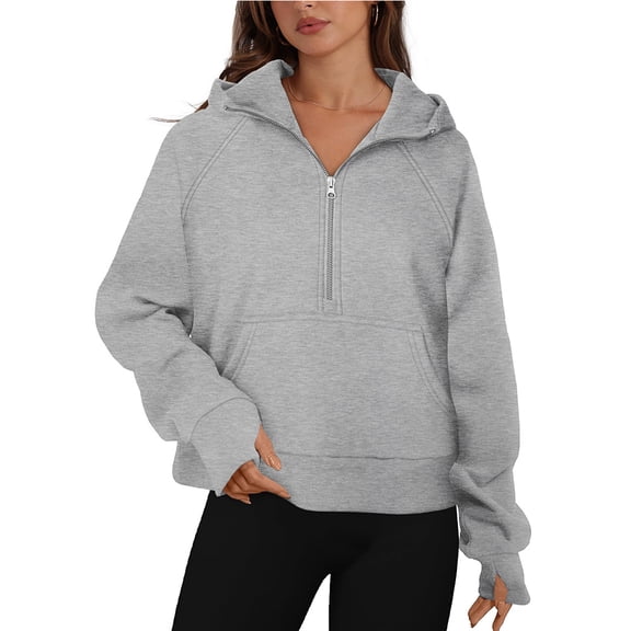 Women's half-zip hooded sweatshirt, loose fit, fashionable fleece sweatshirt