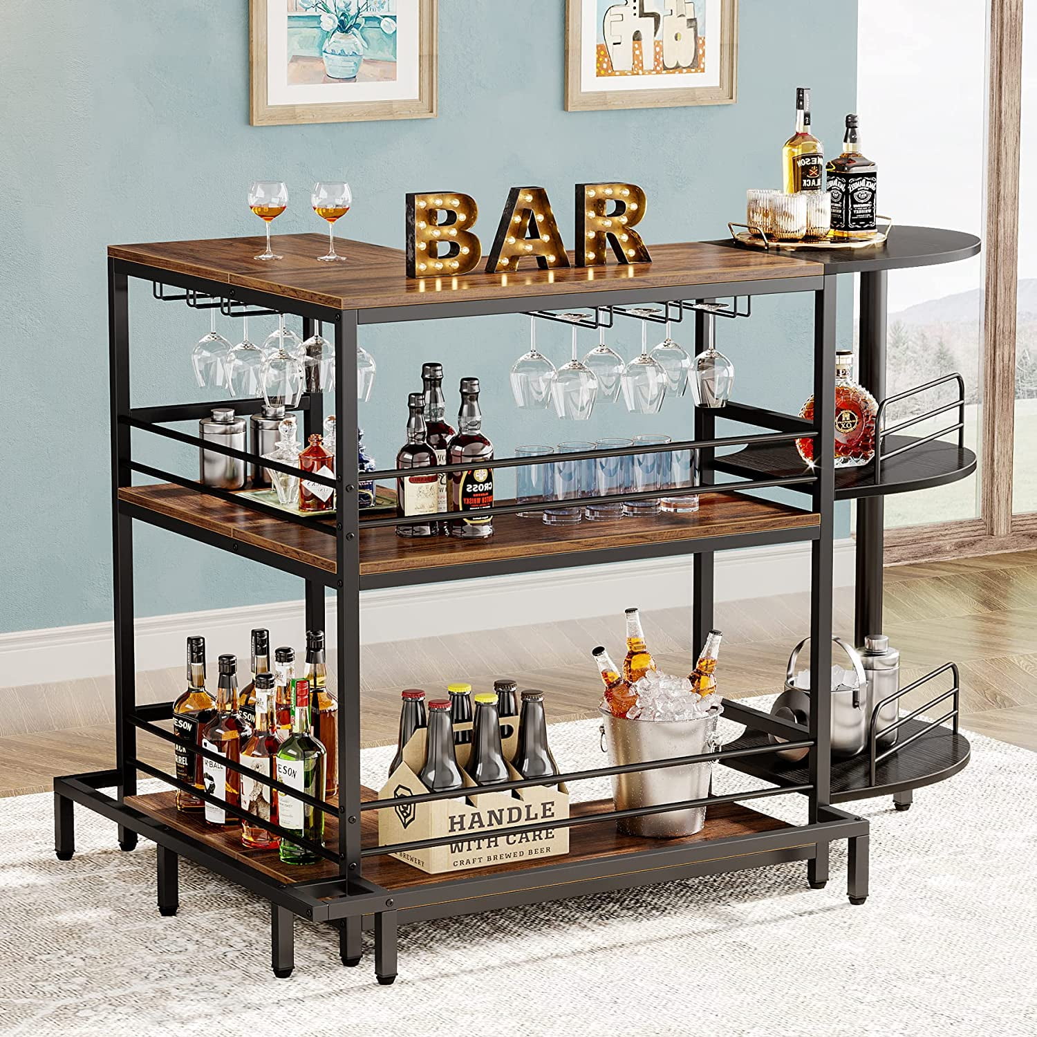 Tribesigns 3-Tier Home Bar Unit, L Shaped Corner Liquor Bar Table with Wine  Storage & Glass Holders, Mini Bar Cabinet for Living Room/Entertainment  Room/Basement 