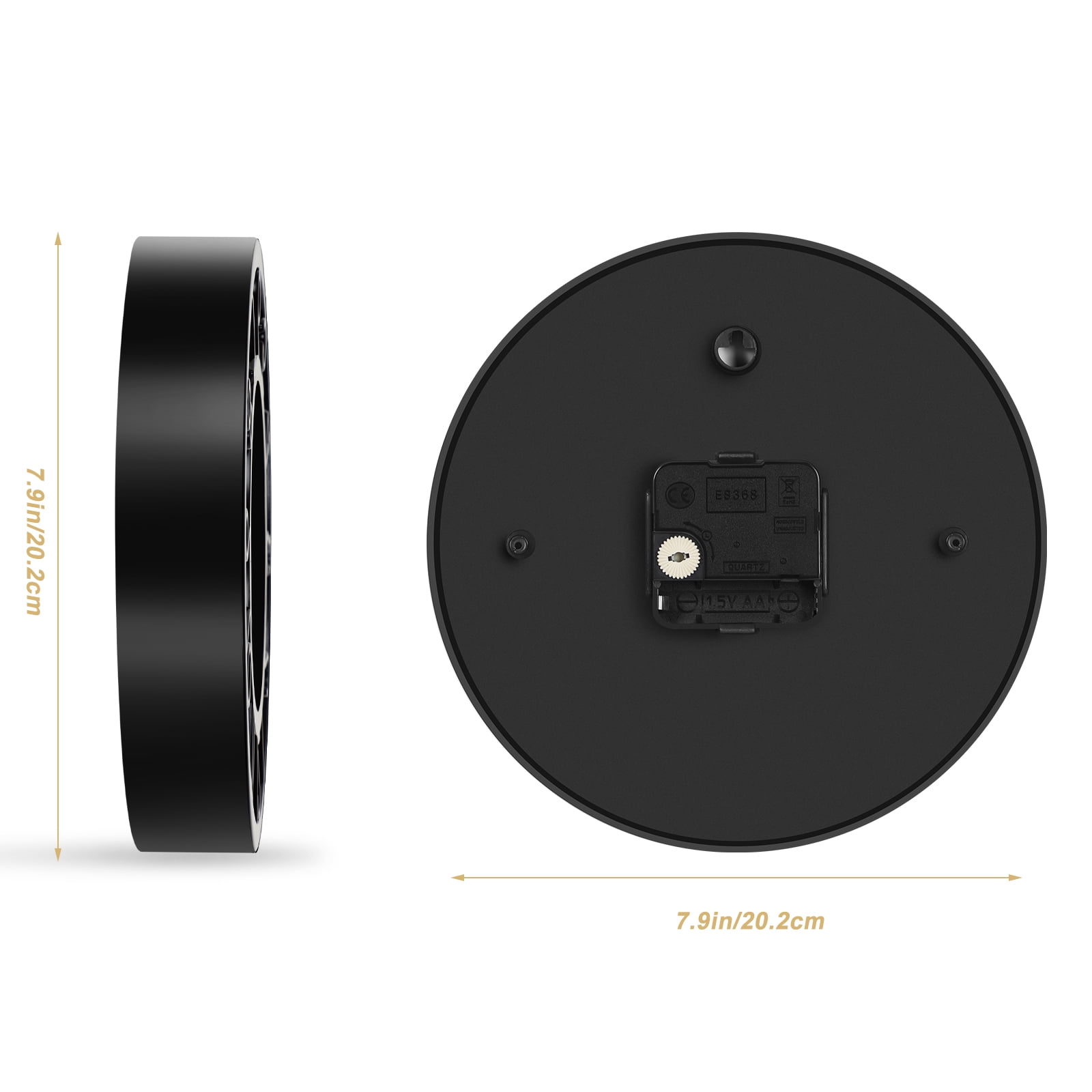 Wall clock Plastic Silent Suitable for decoration 8in Black