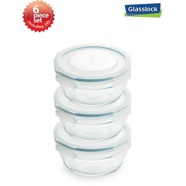 Glasslock Anti Spill Airtight Oven Safe Round Food Storage 3 Container Set (1.6cups/378ml)