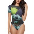 thumbnail image 1 of Rocae Trolls Ensemble pour une Pièce Col Rond Manches Courtes Justaucorps pour Femmes Décontracté Basique Justaucorps Combinaison Quotidienne T-Shirts-TTTG, 1 of 7