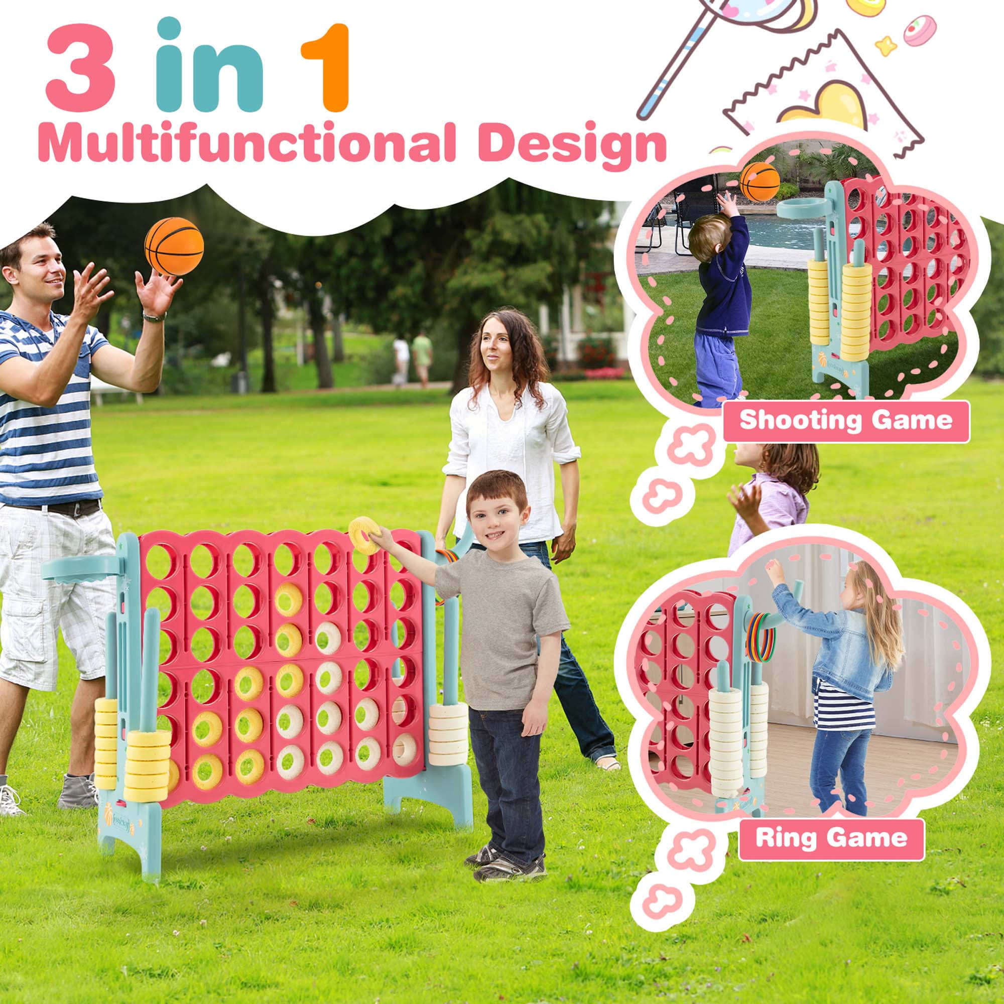 Costway Jumbo 4-to-Score 4 in A Row Giant Game Set with Stickers for Kids Adults Family Fun Red & Blue