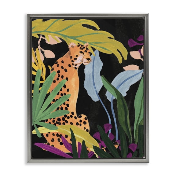 Stupell Industries Eclectic Jungle Leaves & Cheetah Gray Floating Frame Canvas Art, 25 x 31, by June Erica Vess