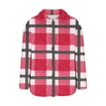 thumbnail image 7 of Winter Sherpa Jacket Women Faux Shearling Fuzzy Mid Long Coat Color Block Warm Casual Button up Peacoat with Pockets (S, Red|Plaid), 7 of 7