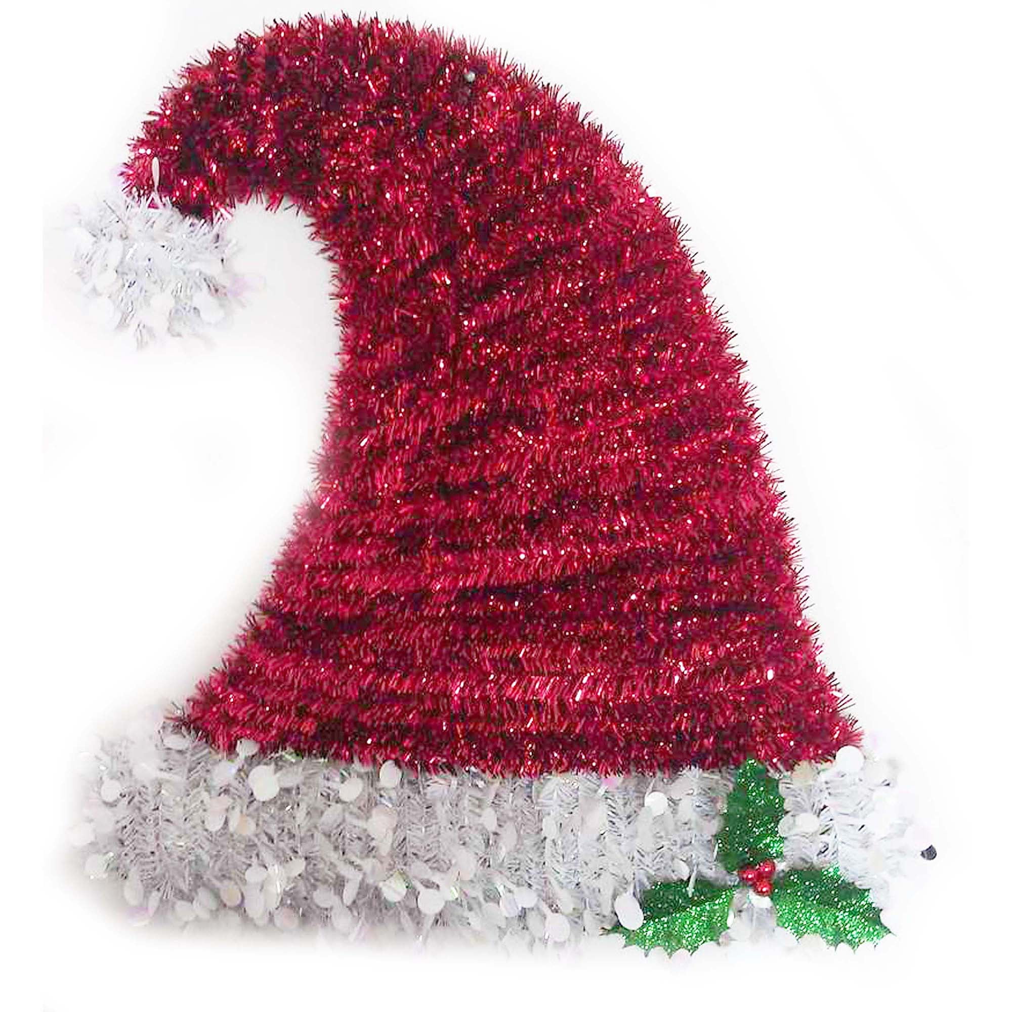 Holiday Time Tinsel Santa Hat Wreath.