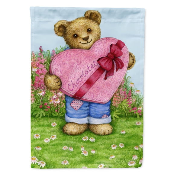 Carolines Treasures CDCO318ACHF Valentine Teddy Bear with Chocolates Flag Canvas House Size