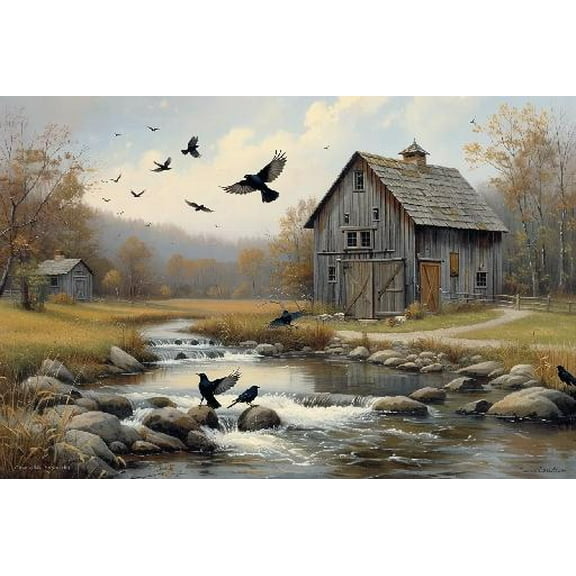 1000 Piece Jigsaw Puzzle Charles Wysocki - Blackbirds Roost at Mill Creek - Fun and challenging Positive Thinking Party Entertainment Perfect Family Puzzles