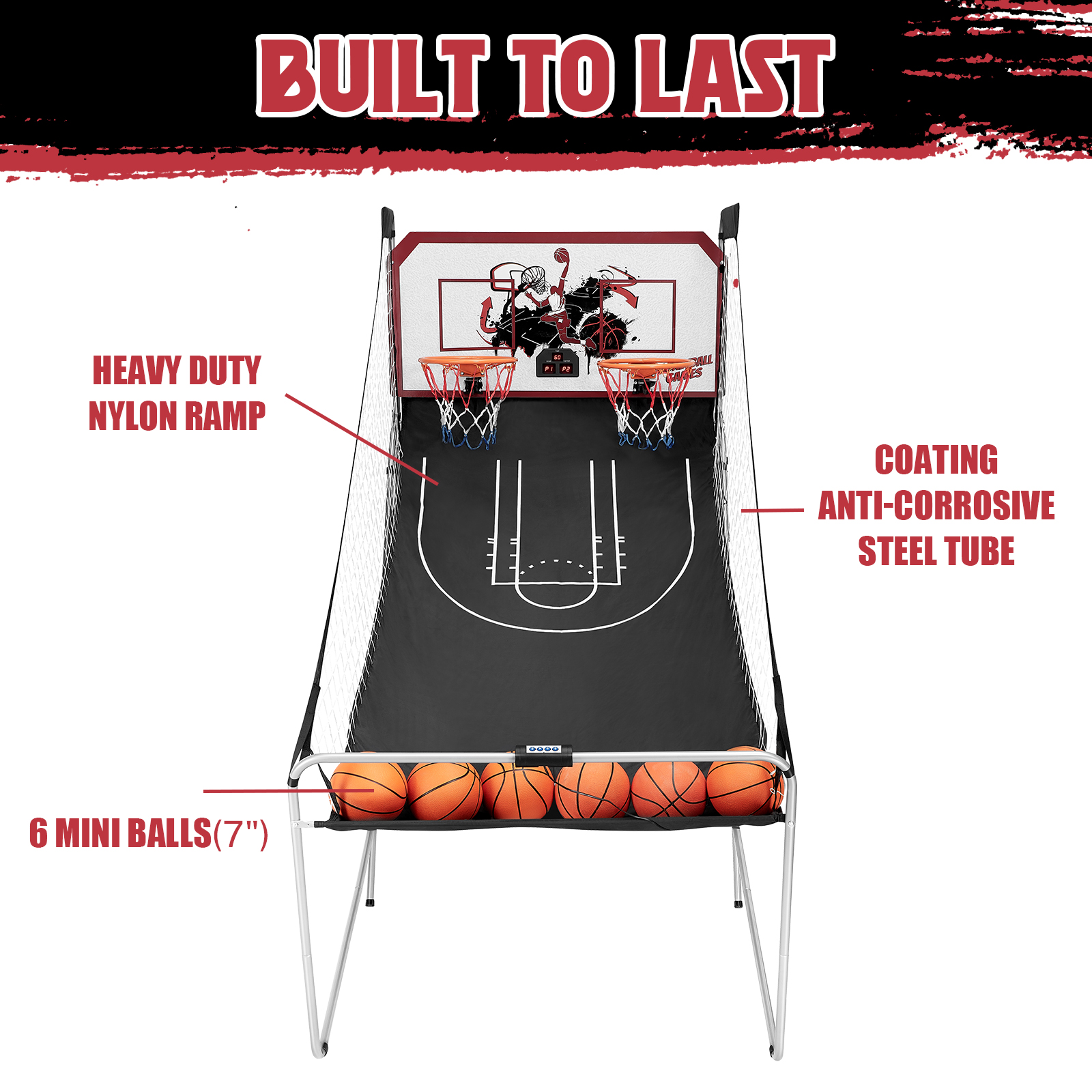 Foldable Arcade Basketball Game for Kids, BTMWAY Dual Shot Electronic Basketball Hoop Indoor, Pinball Machine with Shot Timer | Basketball Scoreboard | 6 Balls - 8 Game Modes（Double Mode 2 Players） - image 4 of 9