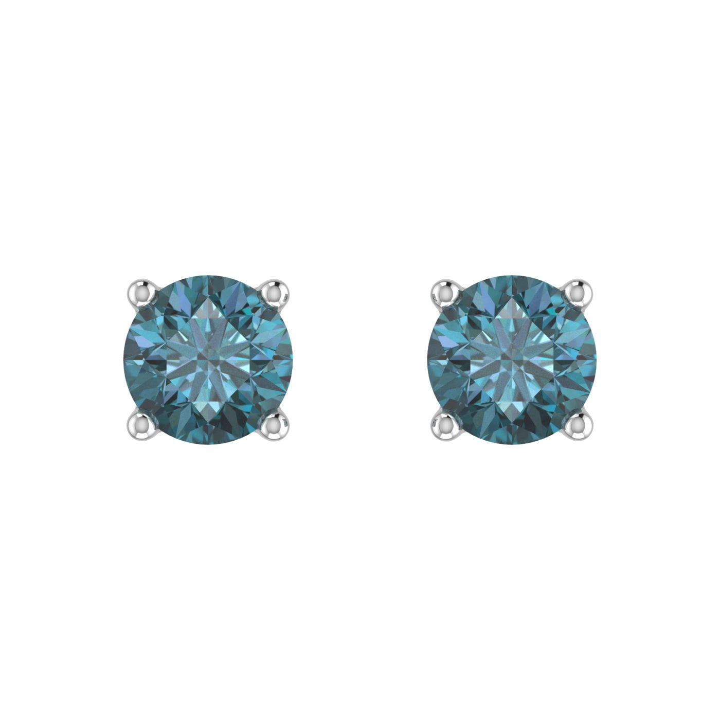 Diamond Stud Earrings | 2 Carat Round Shape Flower Blue Diamond Halo Stud  Earrings In 14 Karat Yellow Gold | SuperJeweler