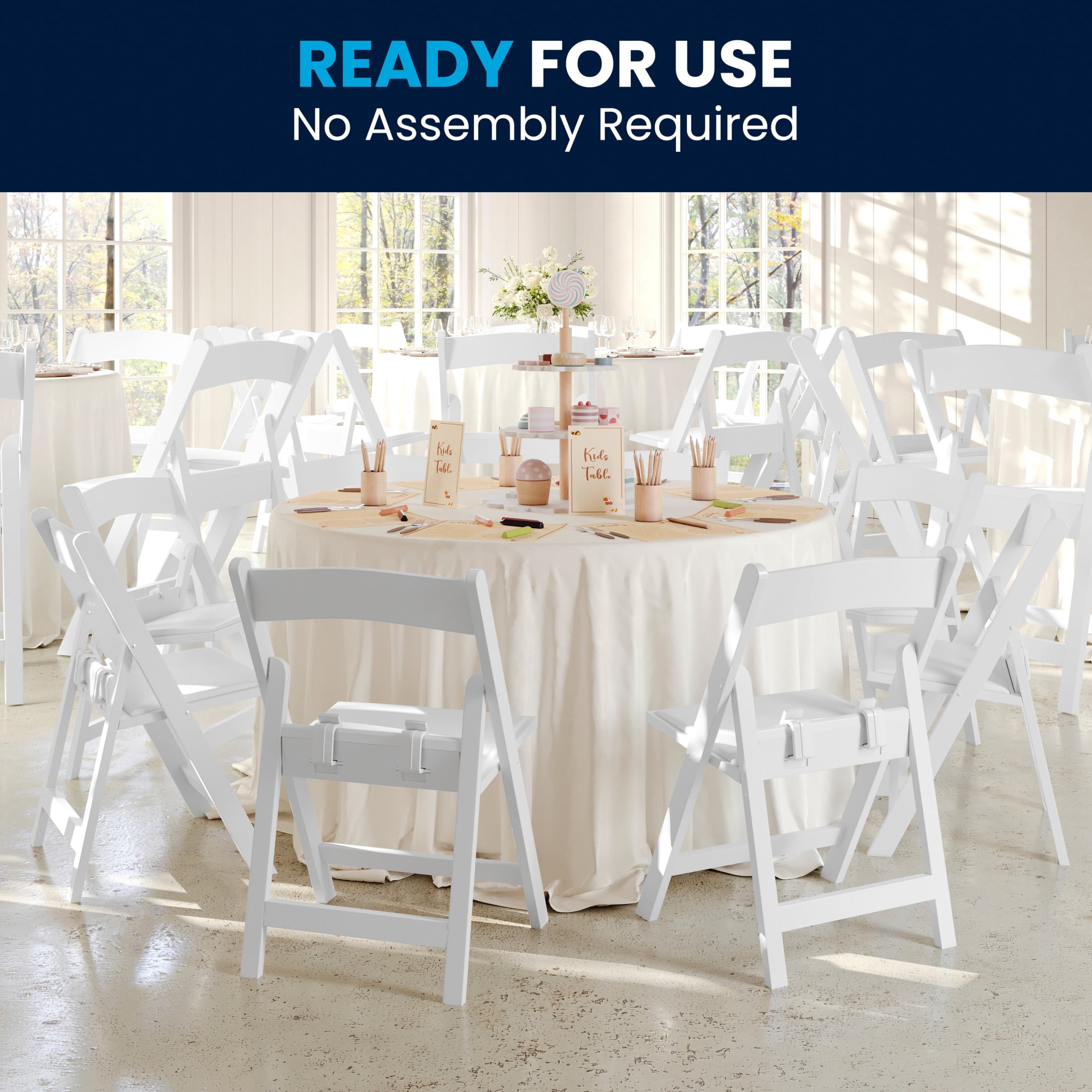 Flash Furniture Kids White Resin Folding Chair with White Vinyl Padded Seat