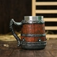 thumbnail image 4 of Jarra De Cerveza De Barril De Madera, Jarra Pirata Vintage Hecha a Mano, Vaso Térmico De Acero Inoxidable, Pieza Única Para Beber, Capacidad De 600 Ml, Regalo Para Entusiastas, 4 of 6