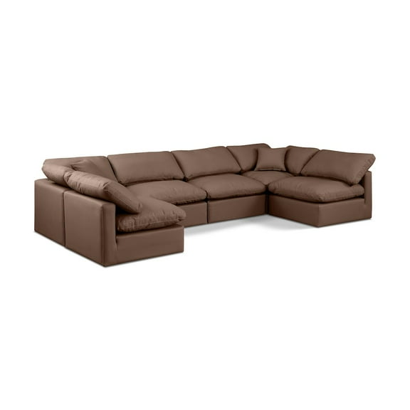 Meridian Furniture Indulge 199" Brown Vegan Leather U-Shaped Modular Sectional