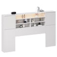 thumbnail image 1 of Estante para cabecero de cama Librería de madera para cabecero de cama con luces LED Tablero para cabecero de cama con estantes para libros Estante abierto de 3 niveles, 1 of 11