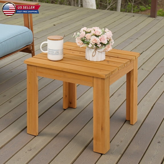 Hassch Weather-Resistant Square End Table, 18-Inch Natural Fir Wood Accent Side Table with Slatted Top, for Indoor or Outdoor Use, Easy Assembly