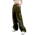 thumbnail image 3 of Seyurigaoka Women Juniors Spring Autumn Casual Cargo Pants Mid Waist Multi-pockets Drawstring Straight Leg Pants for Teen Girls, 3 of 5
