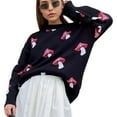 thumbnail image 2 of Mushroom Sweater Women Crewneck Long Sleeve Knit Sweater Loose Cute Graphic Pullover Sweater Black L, 2 of 8