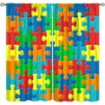 thumbnail image 1 of Abstract Kitchen Curtains, Colorful Puzzle Pieces Fractal Children Hobby Activity Leisure Toys Cartoon Image Window Drapes Set 2 Panels,84x84 Inches, 1 of 8