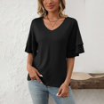 thumbnail image 2 of vigerkar Women's Summer Tops 2026 Dressy Casual Ruffle Short Sleeve T Shirts Baggy Textured Blouses Tops Vacation Outfits (Black, L), 2 of 7