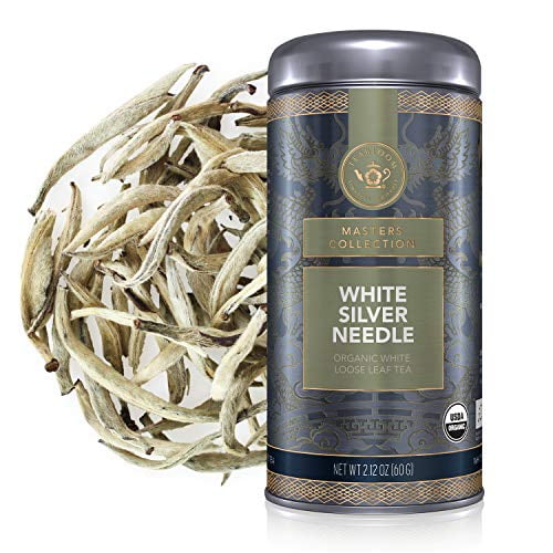 Teabloom Organic White Silver Needle Loose Leaf Tea, Rare USDA Organic White Tea With Delicate Honeysuckle Notes, 2.12 oz/60 g Canister Makes 35-50 Cups